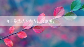 肉牛养殖技术和方法完整版？